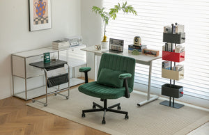 English Elm Green Linen Velvet Criss Cross Office Chair with Wheels, Adjustable Height, Pillow & Ergonomic Design W3394P336176