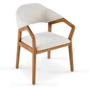 English Elm Indoor Chenille Upholstered Arm Dining Chairs Set of 2 with Bentwood Teak Frame N779P370761B