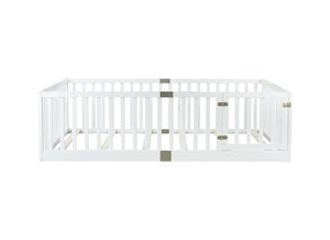 English Elm Twin Floor Bed Solid Rubber Wood with Tall Safety Railings for Toddler Sleep White W504P287658