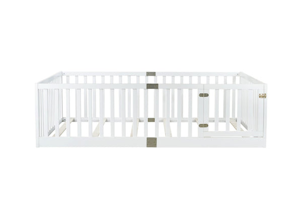 English Elm Twin Floor Bed Solid Rubber Wood with Tall Safety Railings for Toddler Sleep White W504P287658