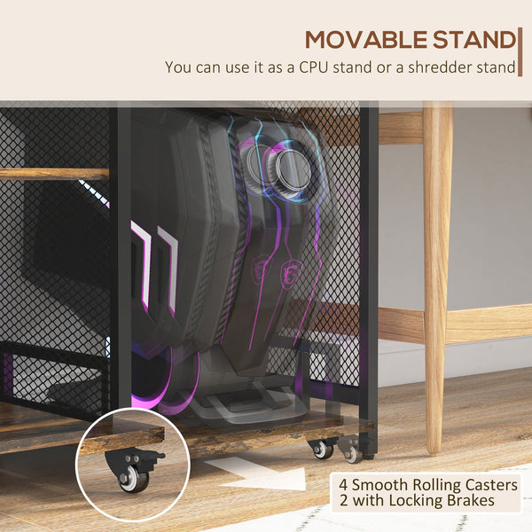 English Elm Vinsetto Rustic Brown Industrial Printer Stand with USB & AC Charging, 3-Level Adjustable Shelves, Wheels W2225P173910