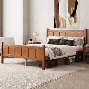 English Elm Queen Platform Bed Shaker Farmhouse Style with Vertical Slat Headboard and Wood Grain Finish Walnut N733P422480D