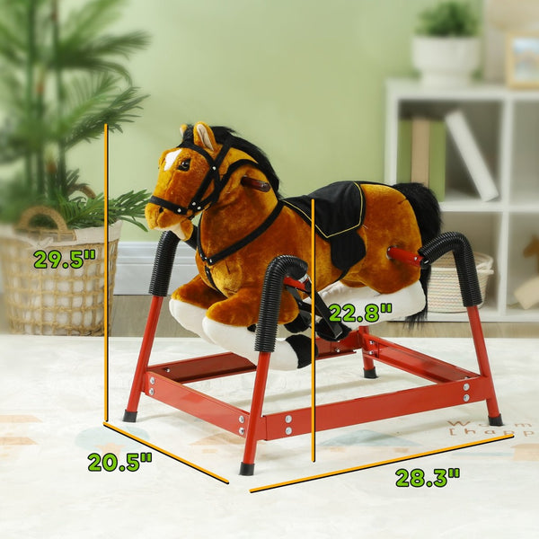 English Elm Qaba Plush Spring Rocking Horse with Sounds Stirrups and Saddle for Kids Brown W2225P249744
