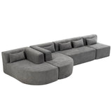 English Elm 143.7" Upholstered Sofa Free-Combined Sofa Couch With Two Chaise Lounge and Five Back Pillows For Living Room, Light Gray