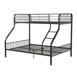 English Elm Gunmetal Twin XL/Queen Bunk Bed Solid Pine 13-Slat Support, Built-In Right Ladder, Space-Saving Rustic Finish B062S00468