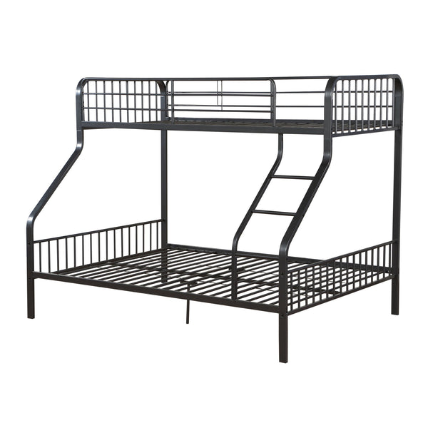 English Elm Gunmetal Twin XL/Queen Bunk Bed Solid Pine 13-Slat Support, Built-In Right Ladder, Space-Saving Rustic Finish B062S00468