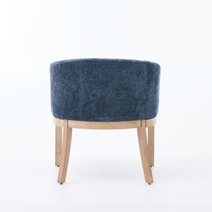 English Elm Mid Century Barrel Accent Chair Chenille Upholstery Rubberwood Legs Dining Room Blue W1143P449337