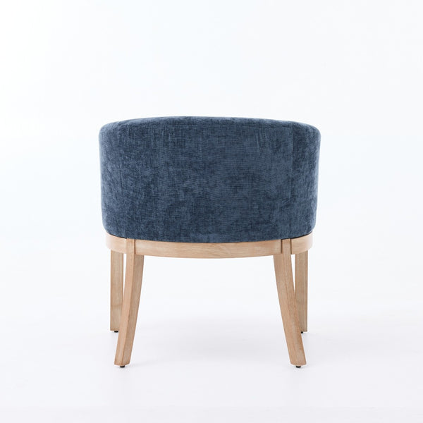 English Elm Mid Century Barrel Accent Chair Chenille Upholstery Rubberwood Legs Dining Room Blue W1143P449337