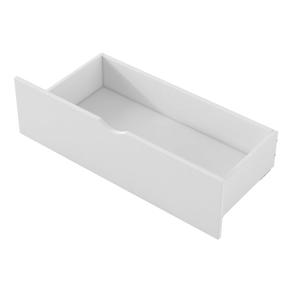 English Elm Wood Twin Platform Bed with Guardrail, Solid Pine Construction, 2 Underbed Drawers for Storage and Playroom Space White N709P242145K