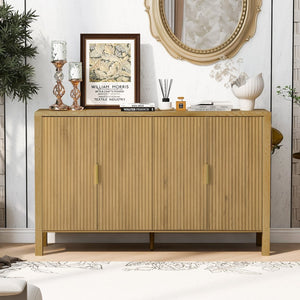 English Elm U_style Striped Four Door Sideboard Mdf Buffet Cabinet with Adjustable Shelves for Dining Natural N711P345170O