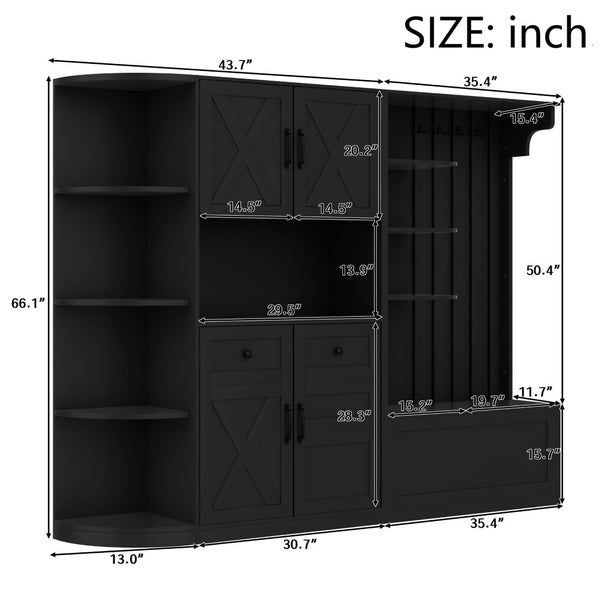 English Elm Multifunctional Hall Cabinet With 4 Hooks - Smart Split Design For Living Room, Kitchen & Hallway Storage W1580S00186-GIGA