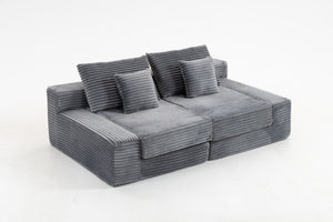 English Elm Double Cloud Plush Chaise Lounge Sofa Bed with Deep Seat, No Assembly, Ultra-Soft Corduroy Comfort Gray W794S00006