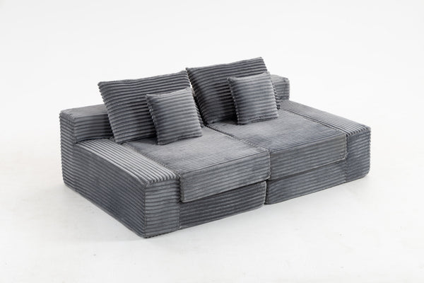 English Elm Double Cloud Plush Chaise Lounge Sofa Bed with Deep Seat, No Assembly, Ultra-Soft Corduroy Comfort Gray W794S00006