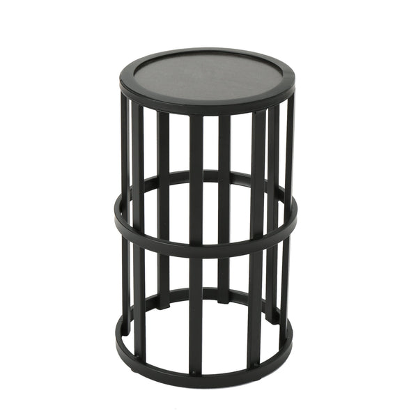 English Elm Christopher Knight Home® - CARLO Grey+Black Ceramic Tile Side Table with Powder-Coated Iron Frame – Lightweight Patio Accent 62203.00BLK