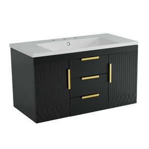 English Elm 72'' Wall Mounted Bathroom Vanity with 4 Drawers & Double Cabinets, Waterproof MDF, Smooth Slide Rails Black N710SS00009B