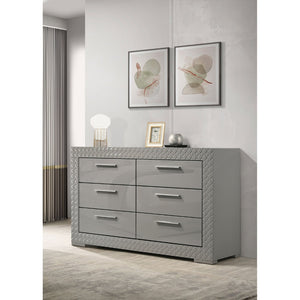 English Elm Pierce Six Drawer Diamond Embossed Dresser with Sleek High Sheen Finish for Modern Bedrooms Grey B062P447670