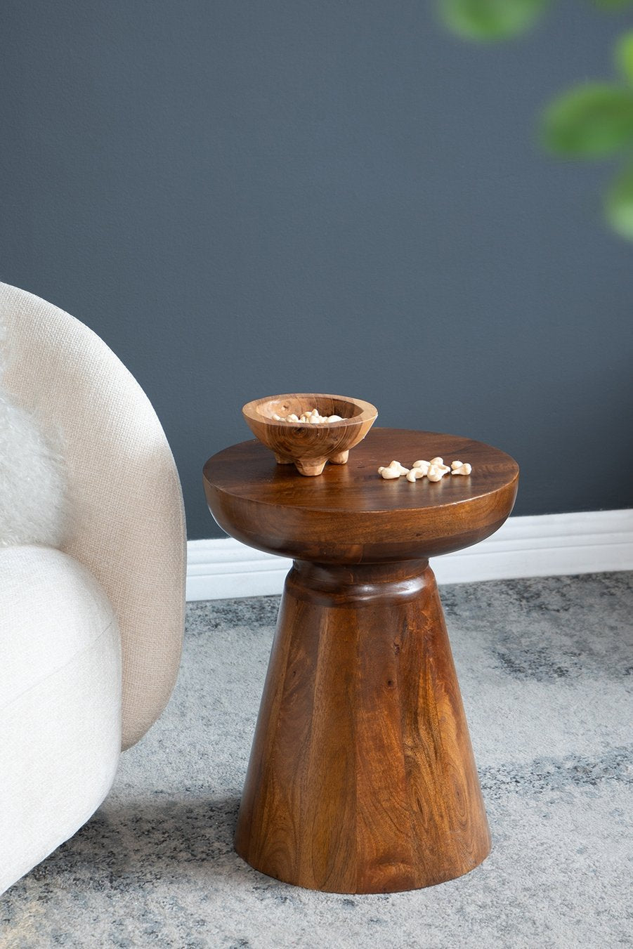 English Elm D14x18" Brown Wooden Pedestal Side Table with Rounded Base, Smooth Top for Chairside, Plant Stand, Nightstand (18H x 14D) W2078P293826