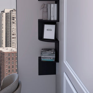 English Elm Wenge Full-Wall Floating Shelf Unit with 4 Shelves, Space-Saving Modern Display for Books & Decor B062P175182