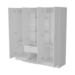English Elm White 6-Door Wardrobe with Shelf and Drawer — Spacious White Storage Armoire with Drawers, Timeless Design B062S00628