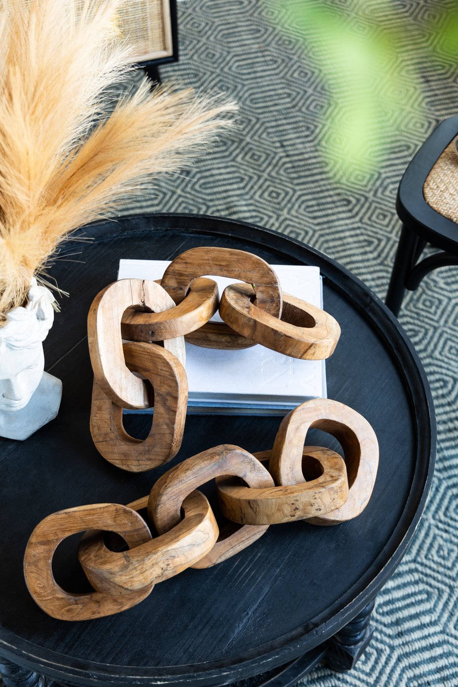 English Elm S/2 Teak Chain Decor Statues Set — 100% Teak Root Sculptures for Living Room, Hallway Accent, 24x14x14 W2078P360889