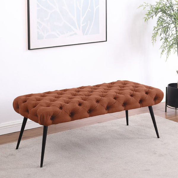 English Elm Galiano Velvet Button Tufted Bench with Polished Steel Legs for Bedroom Entryway Rust B062P441134