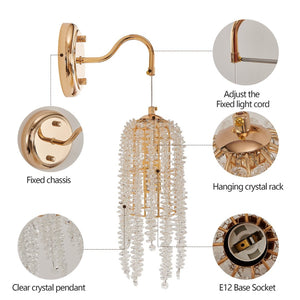 English Elm Set Of 2 Gold Frame Crystal Bead Wall Sconces – Elegant Hanging Light Fixture For Any Room Decor W2312P368715-GIGA