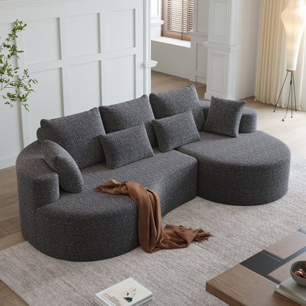 English Elm Modern Chenille Cloud Sectional with Deep Seating Curved Silhouette and Seven Accent Pillows W834S00487