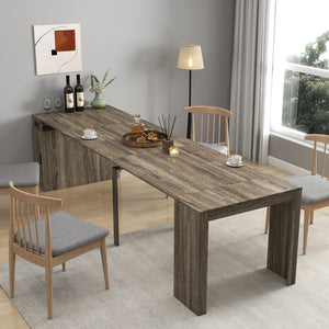 English Elm Modern Expandable Dining Table with Built-In Outlet, 5-Panel Extendable Space-Saving Design for Gatherings Brown W331S00192