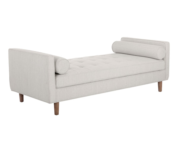 Sunpan Donnie Bench - Timeless Mid-Century Design with Faux Leather Upholstery and Birch Wood Base Natural / Mina Ivory
