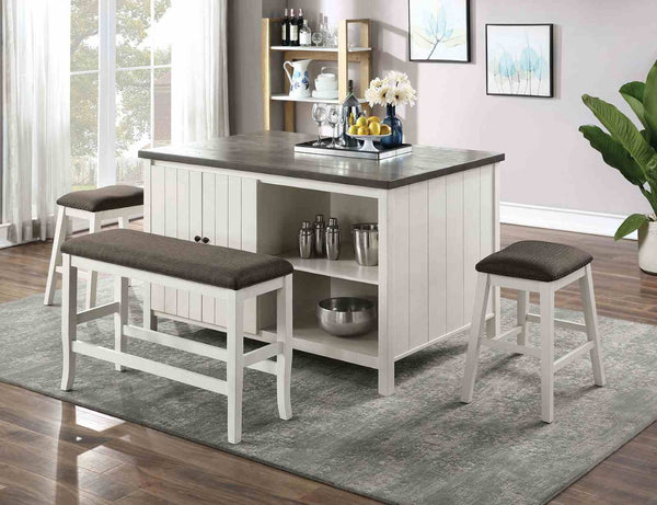 English Elm Modern Farmhouse Counter Height Dining Set with Storage Base Stools and Bench Six Piece B2741S00807