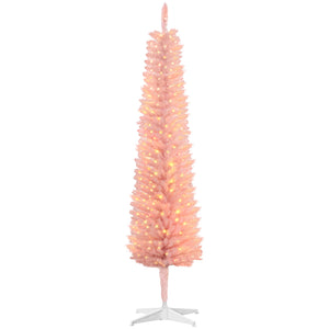 English Elm Homcom 5Ft Tall Pink Prelit Pencil Christmas Tree With 150 Colorful Led Lights For Small Spaces W2225P249678