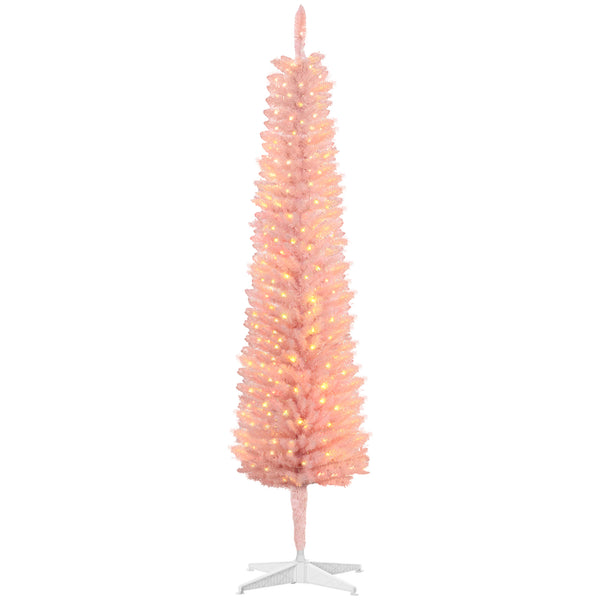 English Elm Homcom 5Ft Tall Pink Prelit Pencil Christmas Tree With 150 Colorful Led Lights For Small Spaces W2225P249678