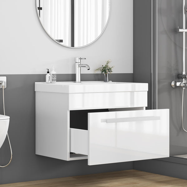 English Elm 24-Inch Bathroom Vanity With Sink Combo - Modern Wall-Mount Design, Soft-Close Drawer & Glossy Finish W3151S00059