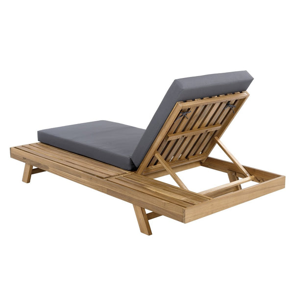 English Elm Lounge Chaise Outdoor Acacia Wood Slatted Frame with Water Resistant Cushion Resort Style Dark Gray,Light Brown N770P442L429CUSHDGRY