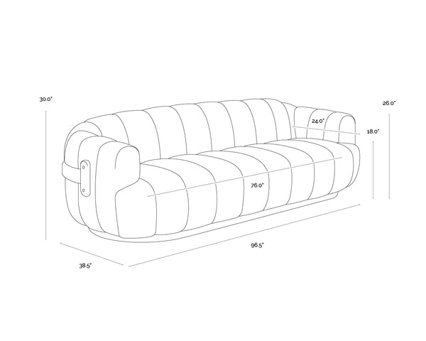 Sunpan Tadeo Sofa - Luxurious Dove Cream Upholstery With Warm Brown Oak Base & Antique Brass Accents Taupe Fabric 111828