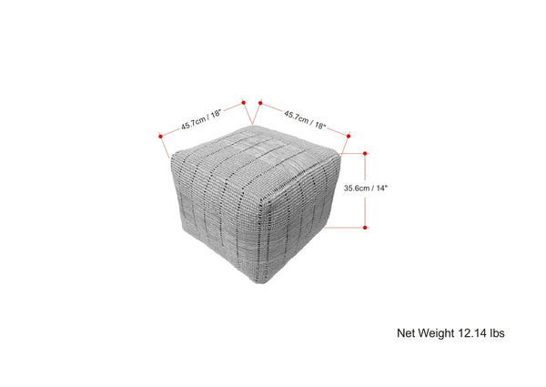 English Elm Elmer Square Woven Pouf Natural & Grey Jute, 18" x 18" x 14" Supportive Bead-Filled Seat Accent Stool B136P252628