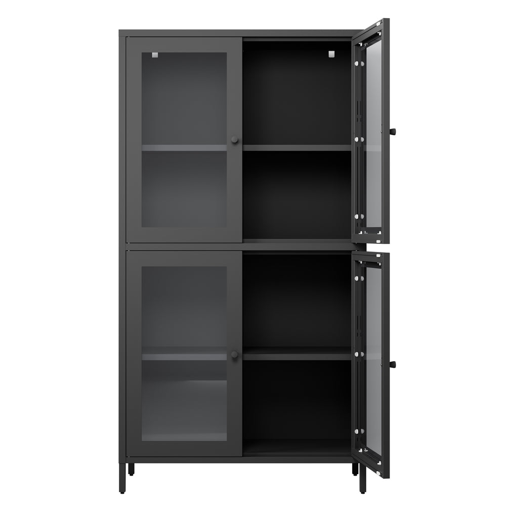 English Elm Classic Metal Storage Cabinet With 4 Glass Doors, Adjustable Shelves For Home & Office – Black Finish W2378P176372