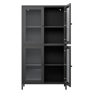 English Elm Classic Metal Storage Cabinet With 4 Glass Doors, Adjustable Shelves For Home & Office – Black Finish W2378P176372