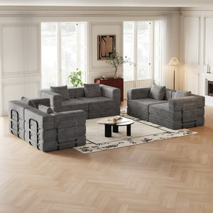 English Elm 6 Seater Corduroy Floor Sofa Bed with Storage Pockets for Living Room or Bedroom W3505S00021