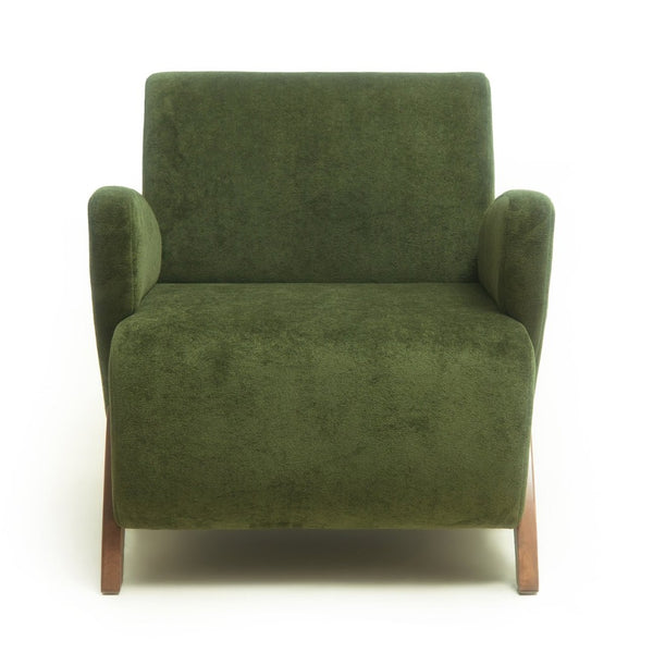 English Elm Lounge Accent Chair Velvet Upholstered Seat with Birch Legs for Compact Living Spaces Dark Green W2901P463303