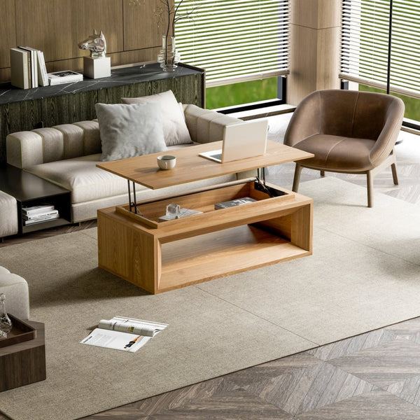 English Elm 43.3'' Wood Veneer Lift Top Coffee Table with Hidden Storage for Living Room Natural Wood W1435P453251