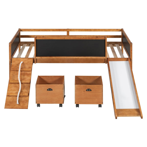 English Elm Twin Kids Loft Bed Solid Pine Frame with Slide Chalkboard and Climbing Rope Play Zone Natural N708P340493D