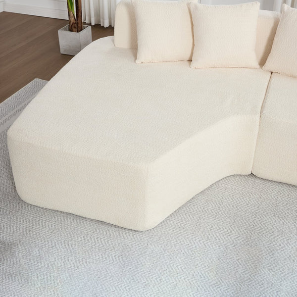 English Elm Compression Sectional Couch with Corduroy Upholstery, Deep-Seated Modular L-Shaped Sleeper Sofa, No-Assembly Comfort and Stability Ivory W1249S00005