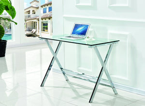 English Elm Glass Tempered Computer Desk Clear Bent-Glass Laptop Table with Rounded Edges, Scratch-Resistant Surface W1718P303836