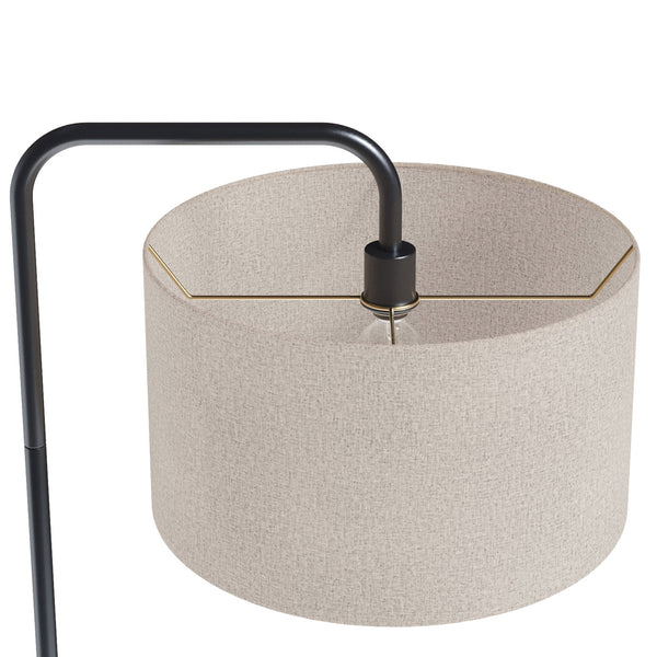 English Elm Puck 63" Contemporary Metal Floor Lamp – Oil Rubbed Bronze Arched Neck, Beige Linen Shade, Modern Ambient Lighting B202P223991