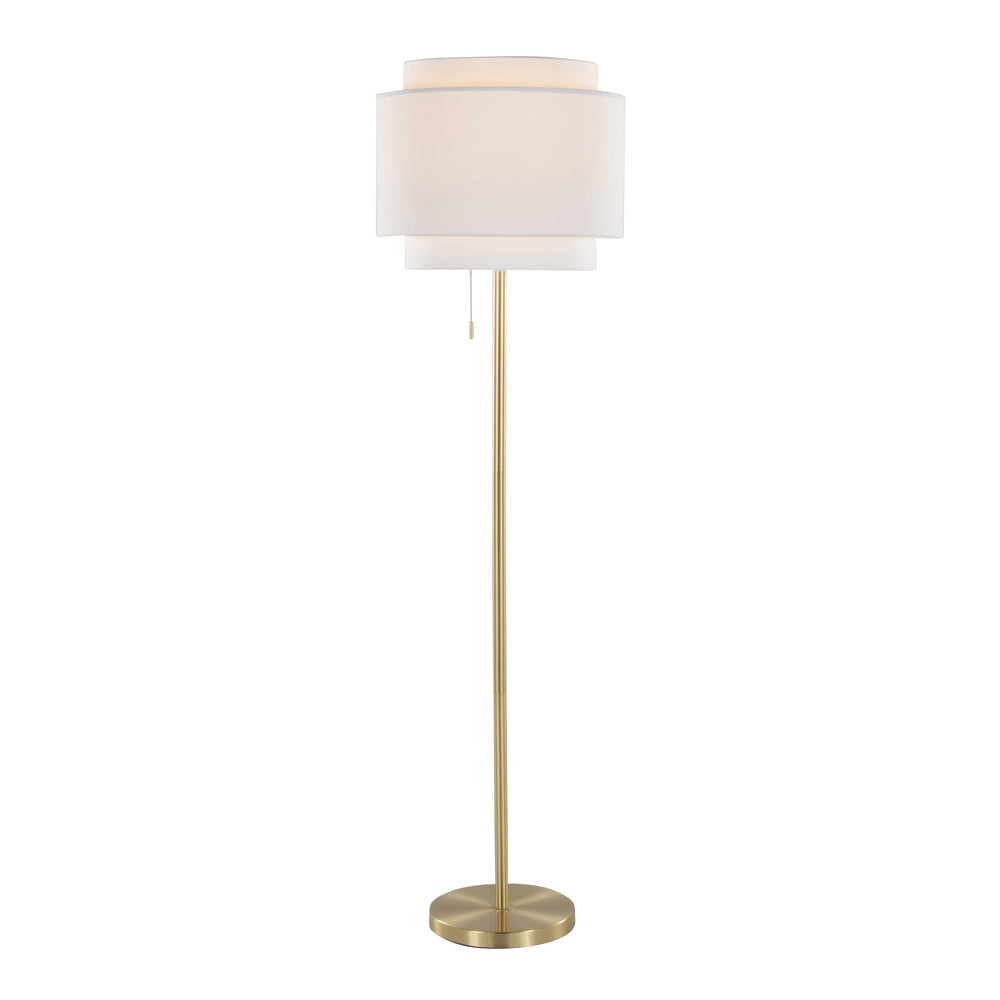 English Elm Tier 64" Contemporary Floor Lamp Gold Metal Frame with Tiered Off-White Linen Shade & Pull Chain B202P224150
