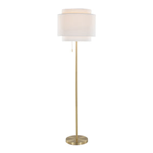English Elm Tier 64" Contemporary Floor Lamp Gold Metal Frame with Tiered Off-White Linen Shade & Pull Chain B202P224150