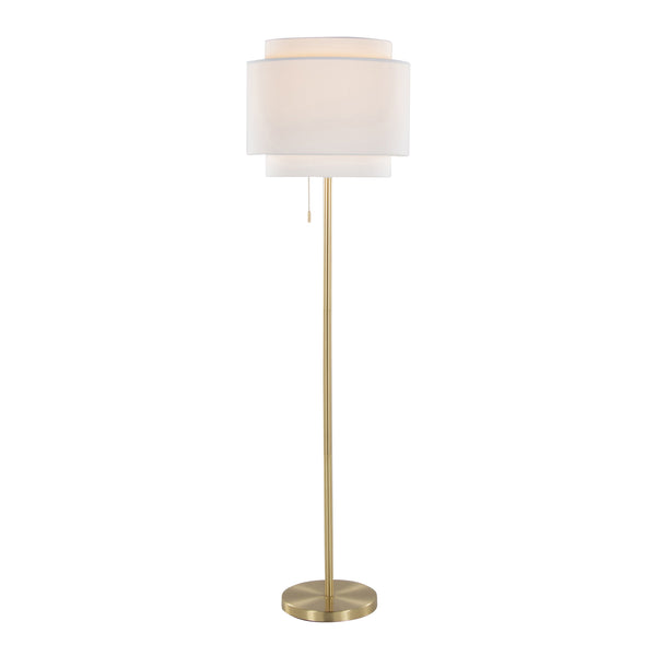English Elm Tier 64" Contemporary Floor Lamp Gold Metal Frame with Tiered Off-White Linen Shade & Pull Chain B202P224150