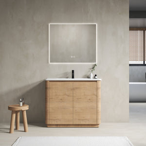 English Elm 40'' Freestanding Bathroom Vanity With White Ceramic Sink & Soft-Close Doors - Stylish Storage Solution W999S00401