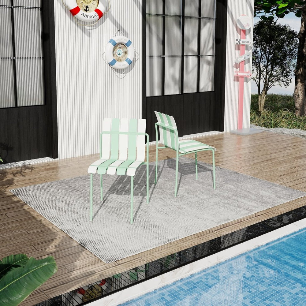 English Elm Holiday Stackable Pp Stripe Dining Chairs Set of Four Weatherproof Cafe Patio Seating W3450P447386